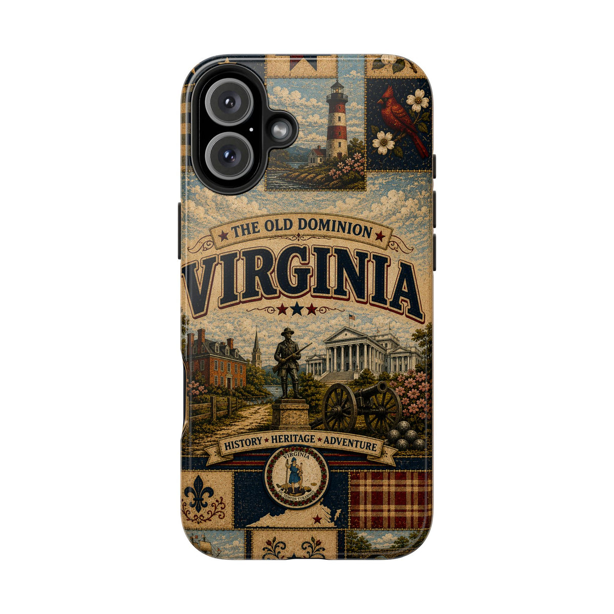 Virginia Faux Patchwork Phone Case Old Dominion Retro Colonial Landmarks Cardinal State Pride Cover