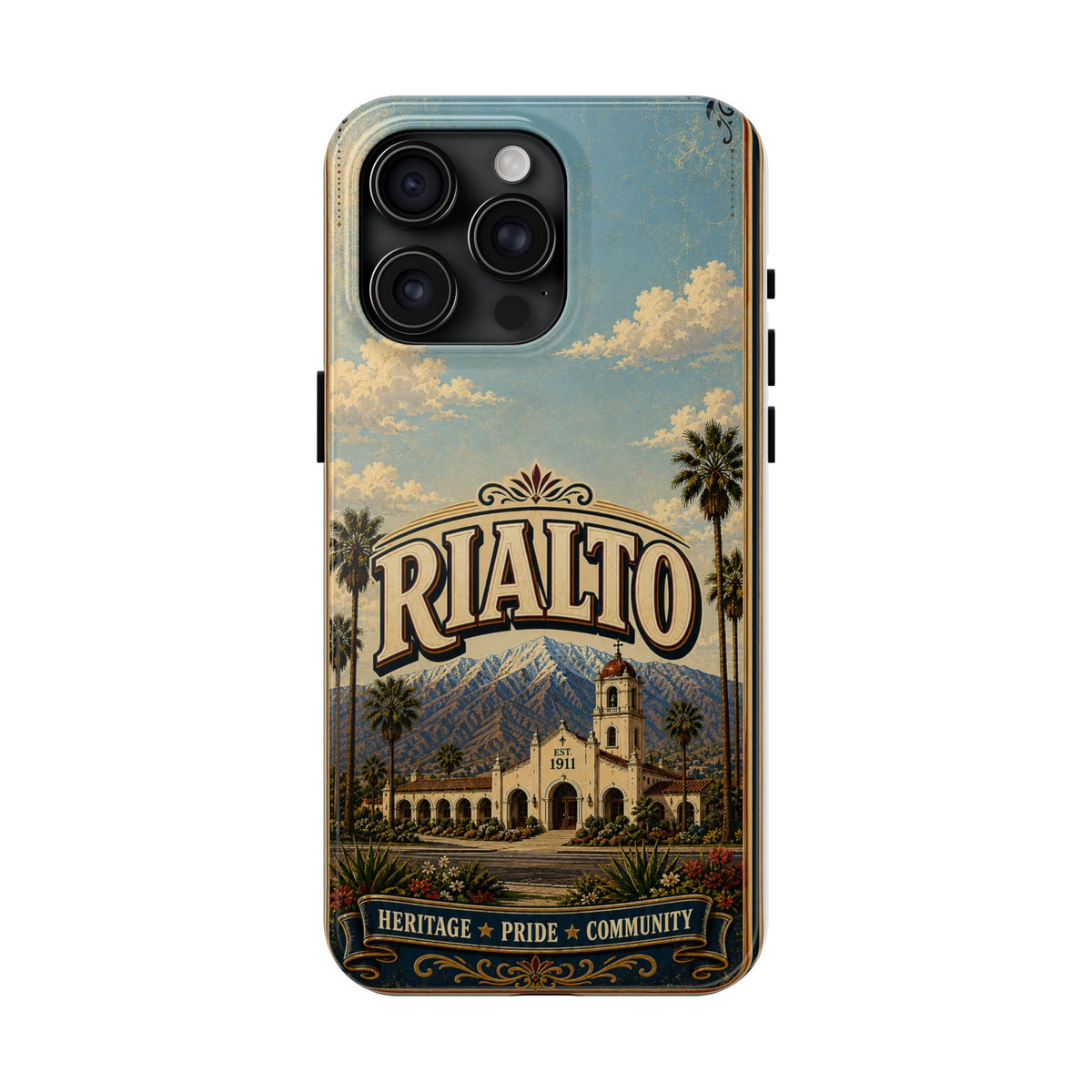 Rialto Heritage Pride Community Faux Patchwork Phone Case – Est 1911 Vintage California Travel Art Cover