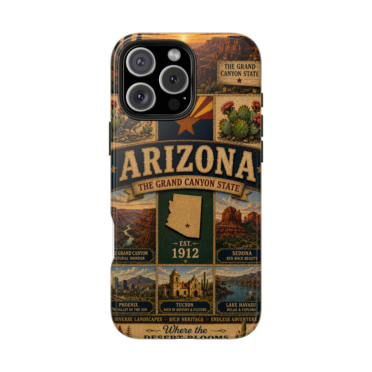 Arizona Faux Patchwork Phone Case The Grand Canyon State Vintage Travel Poster Retro Pride Cover