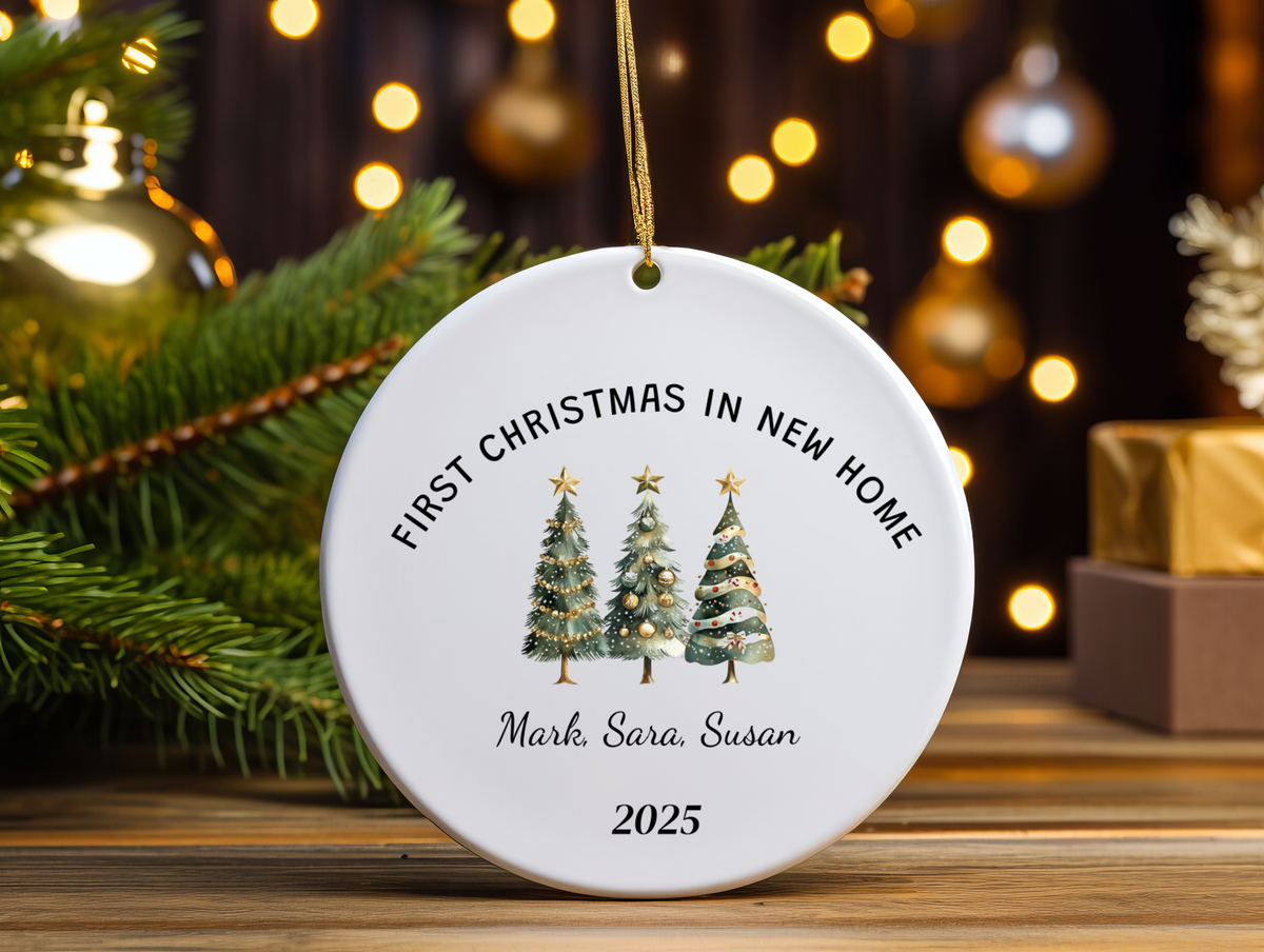 First Christmas in Our New Home Personalized Ornament — Custom Name Holiday Keepsake Gift