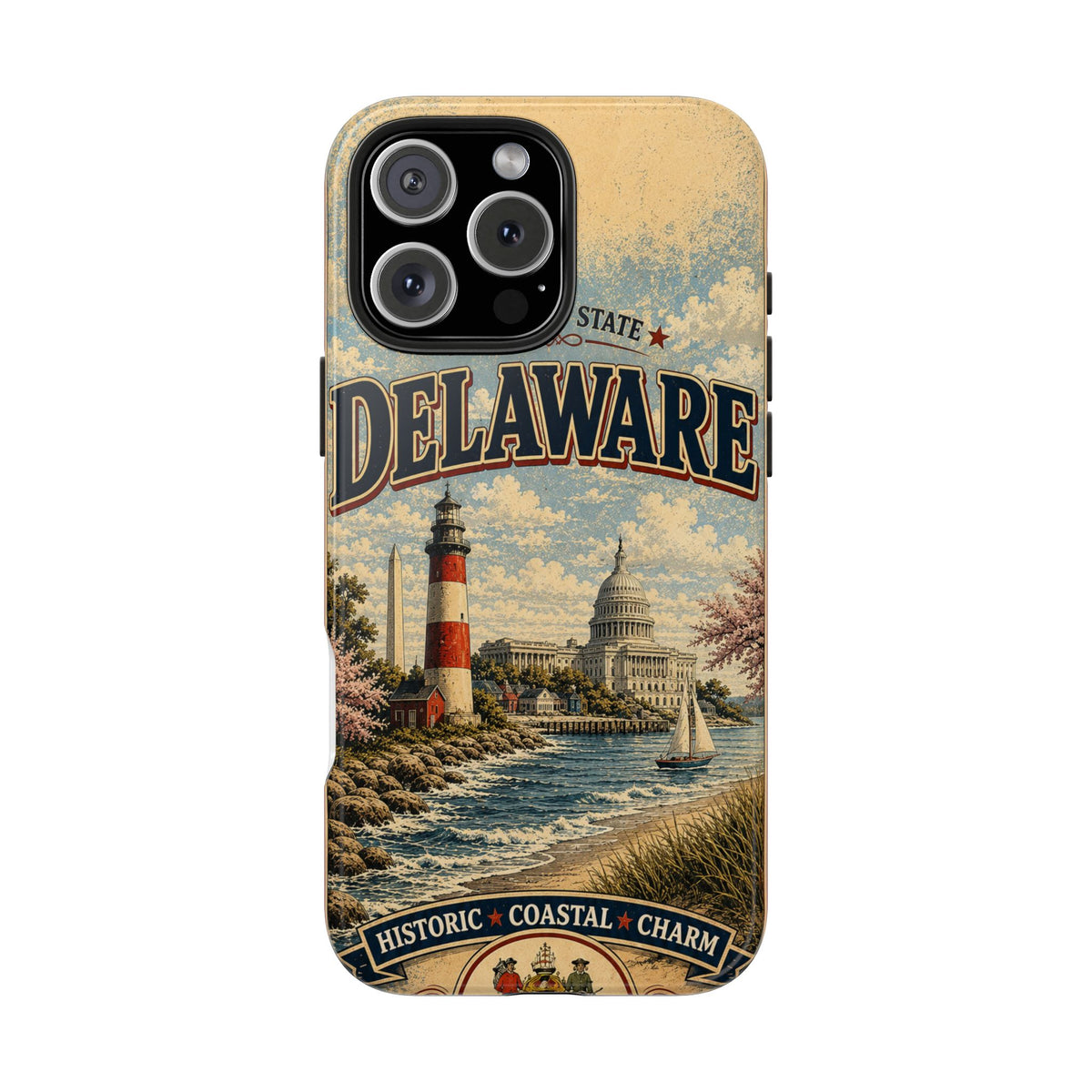 Delaware First State Faux Patchwork Phone Case Vintage Travel Poster Retro State Pride Cover