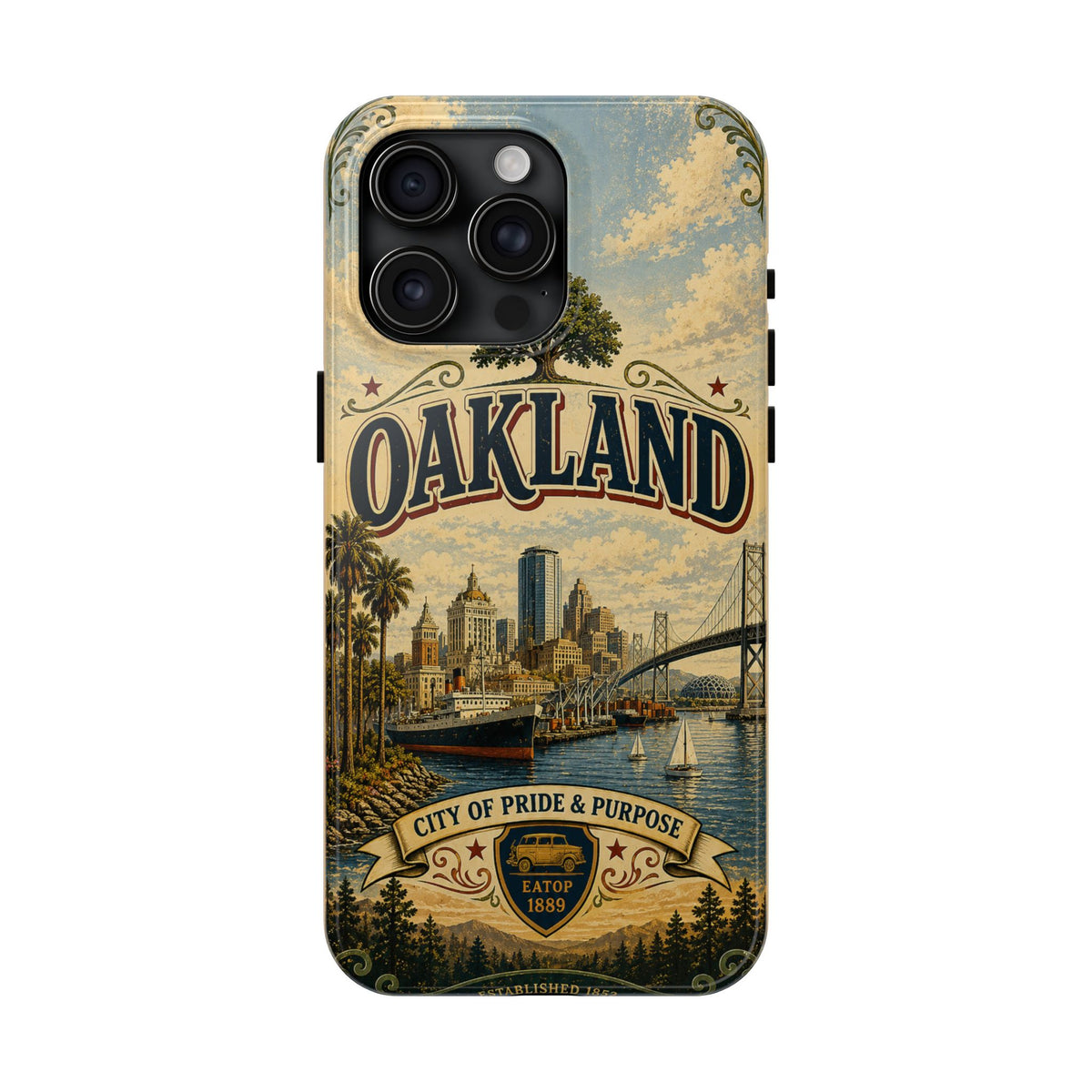 Oakland Bay Heritage Faux Patchwork Phone Case – City of Pride & Purpose Vintage Skyline Art Cover
