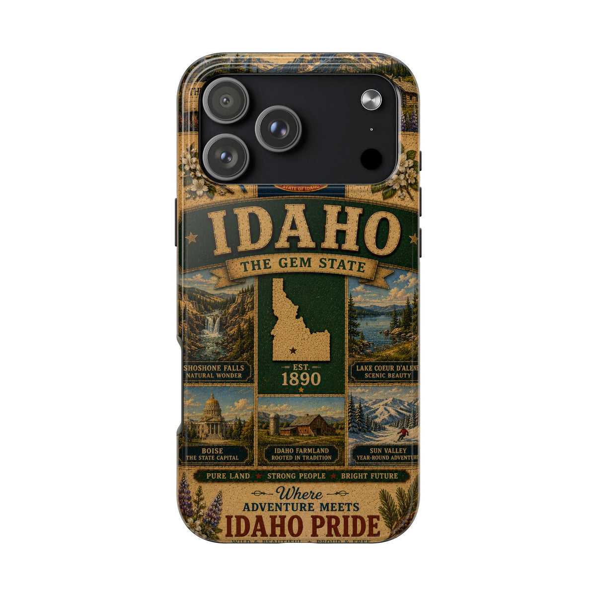 Idaho Gem State Faux Patchwork Phone Case Vintage Travel Poster Retro State Pride Cover