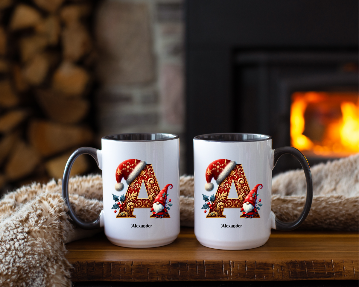 Personalized Christmas Alphabet Accent Mug – Custom Monogram Coffee Cup, Holiday Letter Mug, Custom Name Xmas Gift