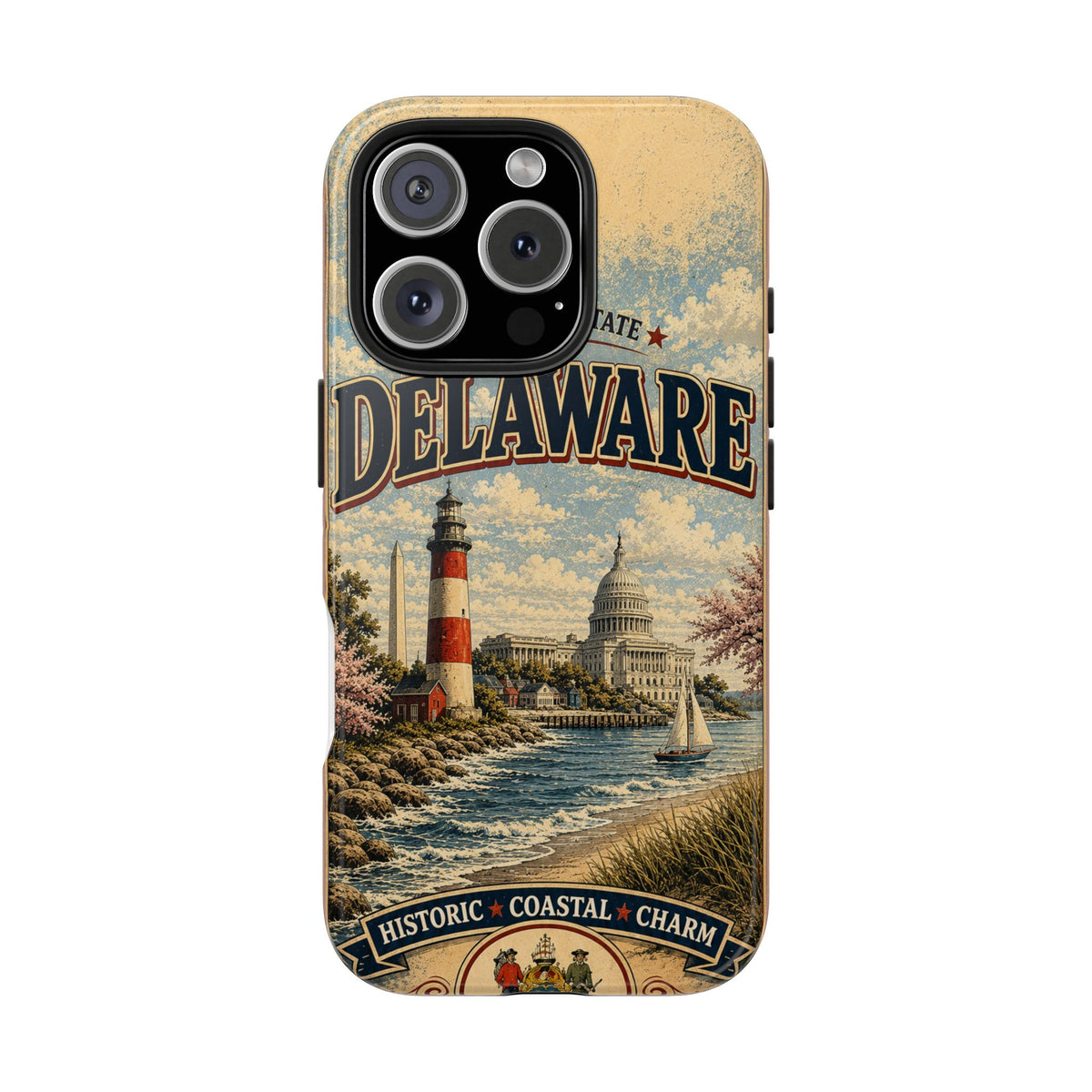 Delaware First State Faux Patchwork Phone Case Vintage Travel Poster Retro State Pride Cover
