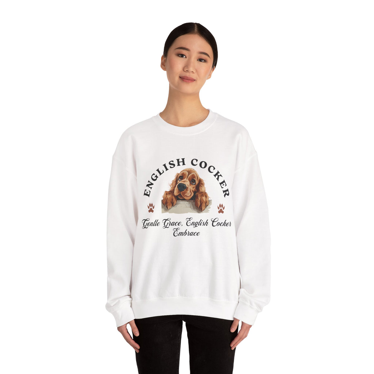 English Cocker Spaniel Sweatshirt – Gentle Grace & Cocker Embrace – Unisex Dog Lover Pullover