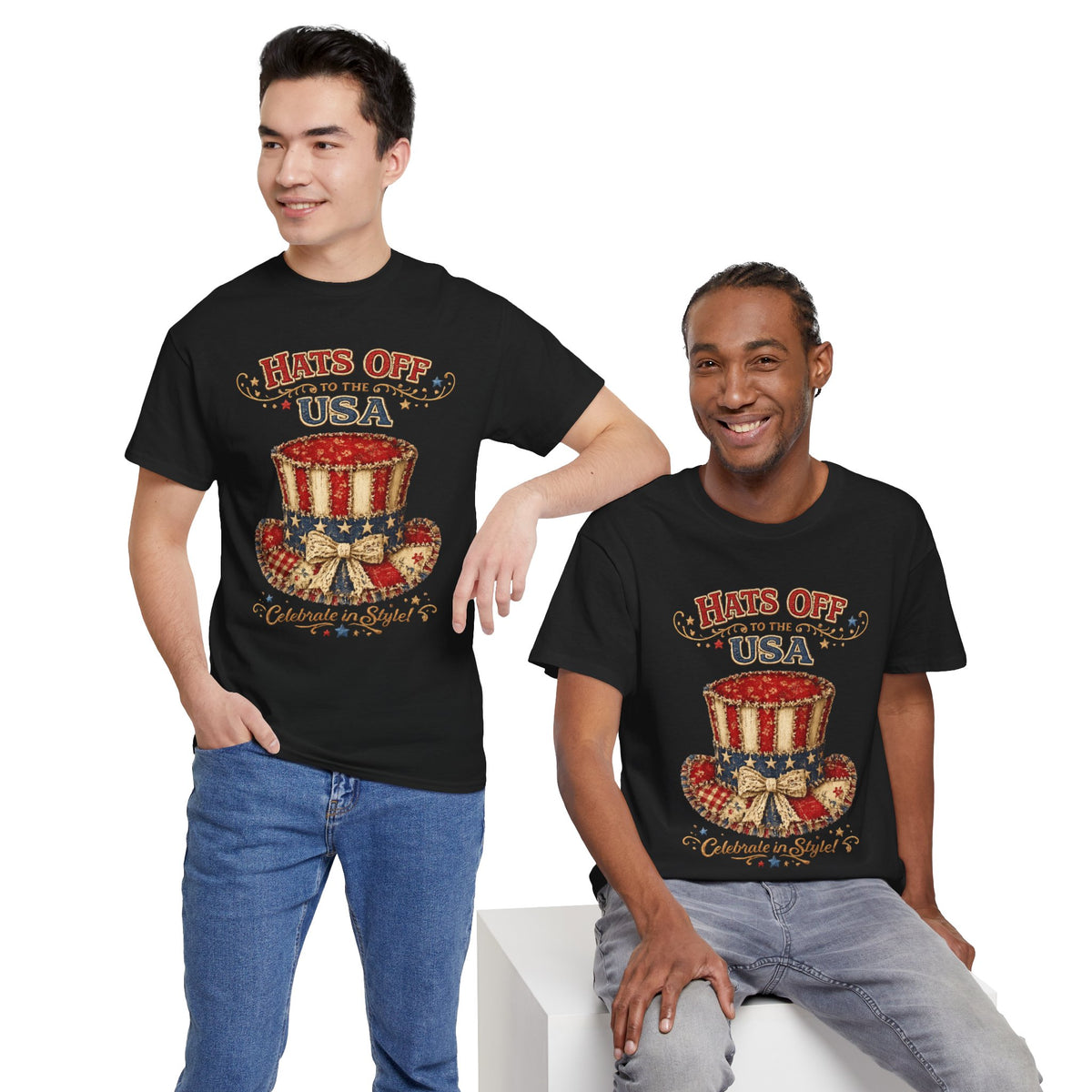 Patriotic T-Shirt — “Hats Off to the USA” 4th of July Celebration Tee