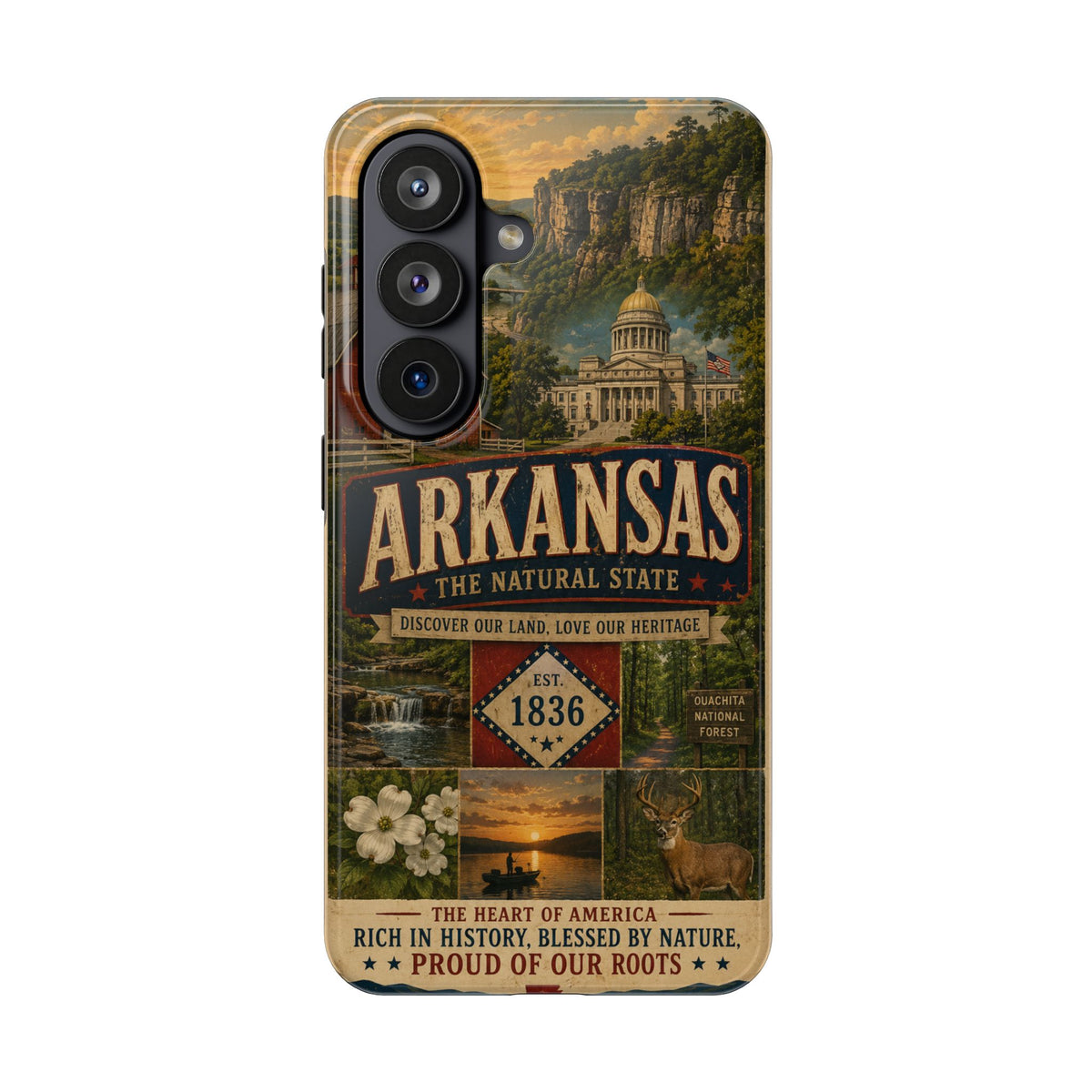 Arkansas Faux Patchwork Phone Case The Natural State Vintage Travel Poster Retro Pride Cover