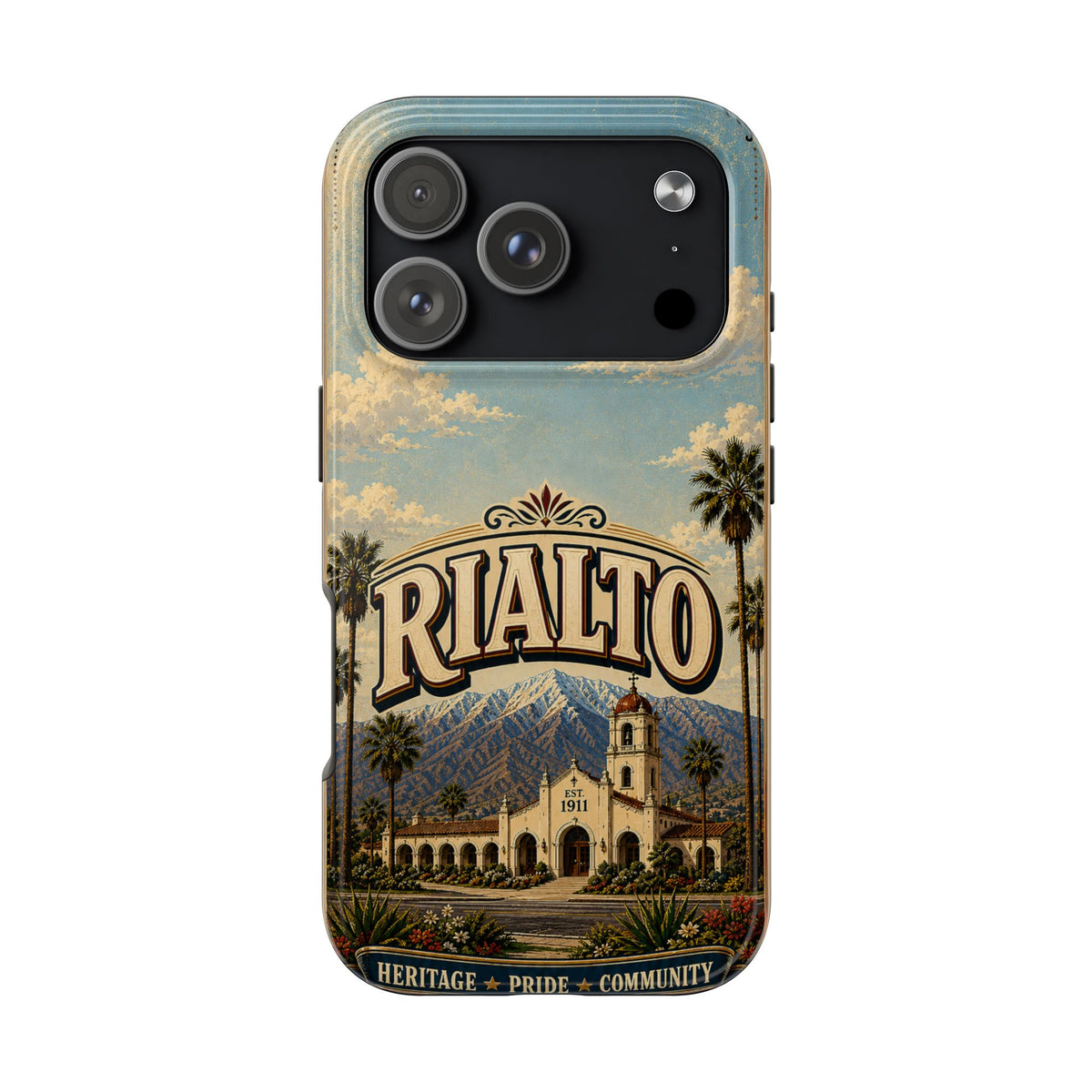 Rialto Heritage Pride Community Faux Patchwork Phone Case – Est 1911 Vintage California Travel Art Cover