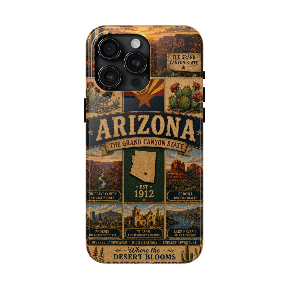 Arizona Faux Patchwork Phone Case The Grand Canyon State Vintage Travel Poster Retro Pride Cover