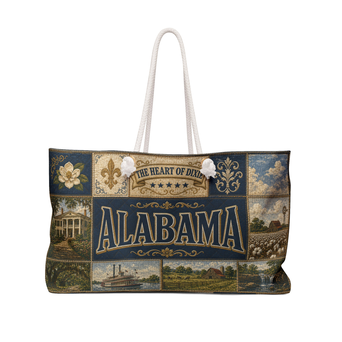 Alabama Weekender Bag Heart of Dixie Faux Patchwork Travel Tote Sweet Home Southern State Vintage Souvenir Gift