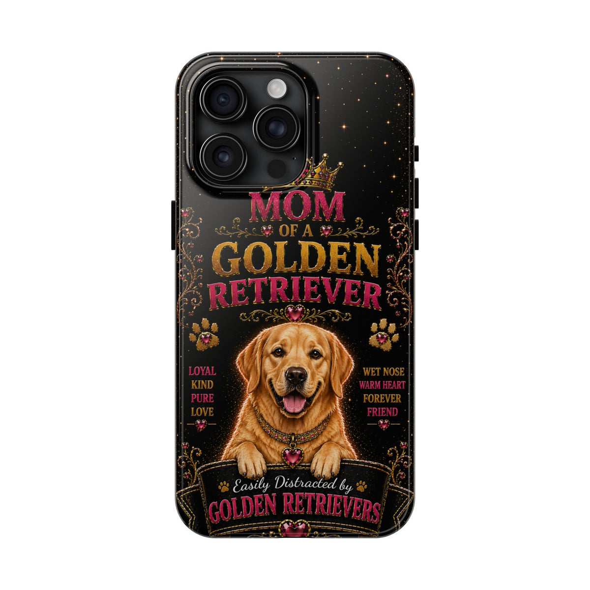Royal Golden Retriever Glitter Phone Case Easily Distracted by Goldens Dog Mom Gift Vintage iPhone Samsung Cover