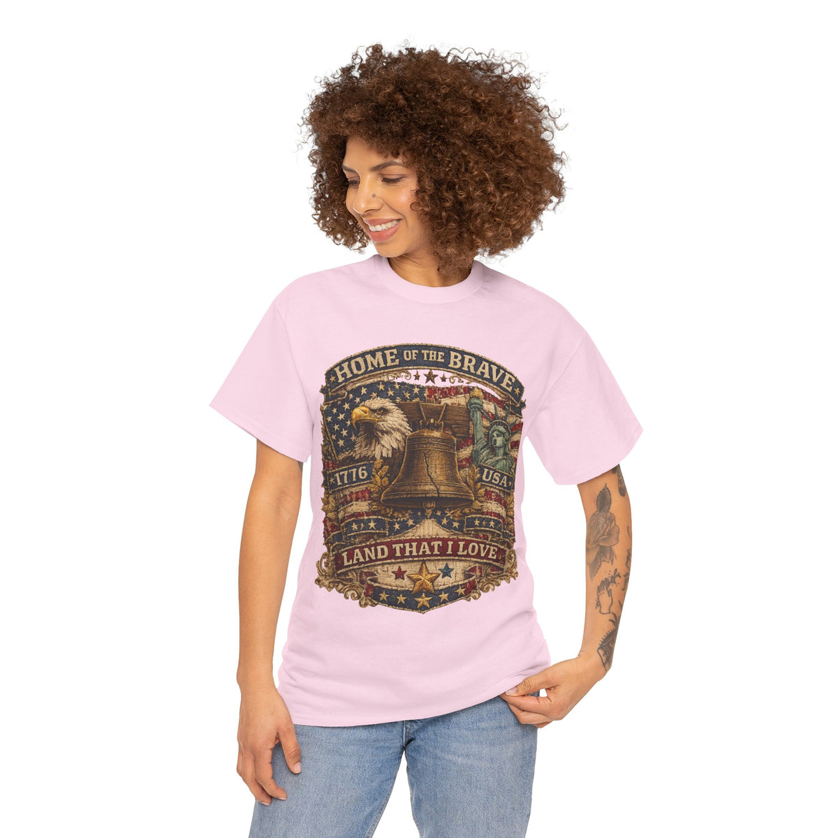 Patriotic T-Shirt — "Home of the Brave" Liberty Bell Eagle USA Tee