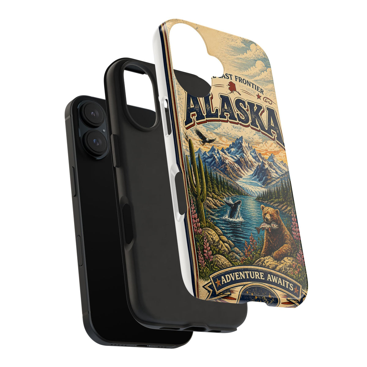 Alaska Faux Vintage Phone Case The Last Frontier Retro Travel Poster Style Adventure Awaits Wildlife iPhone Samsung Case