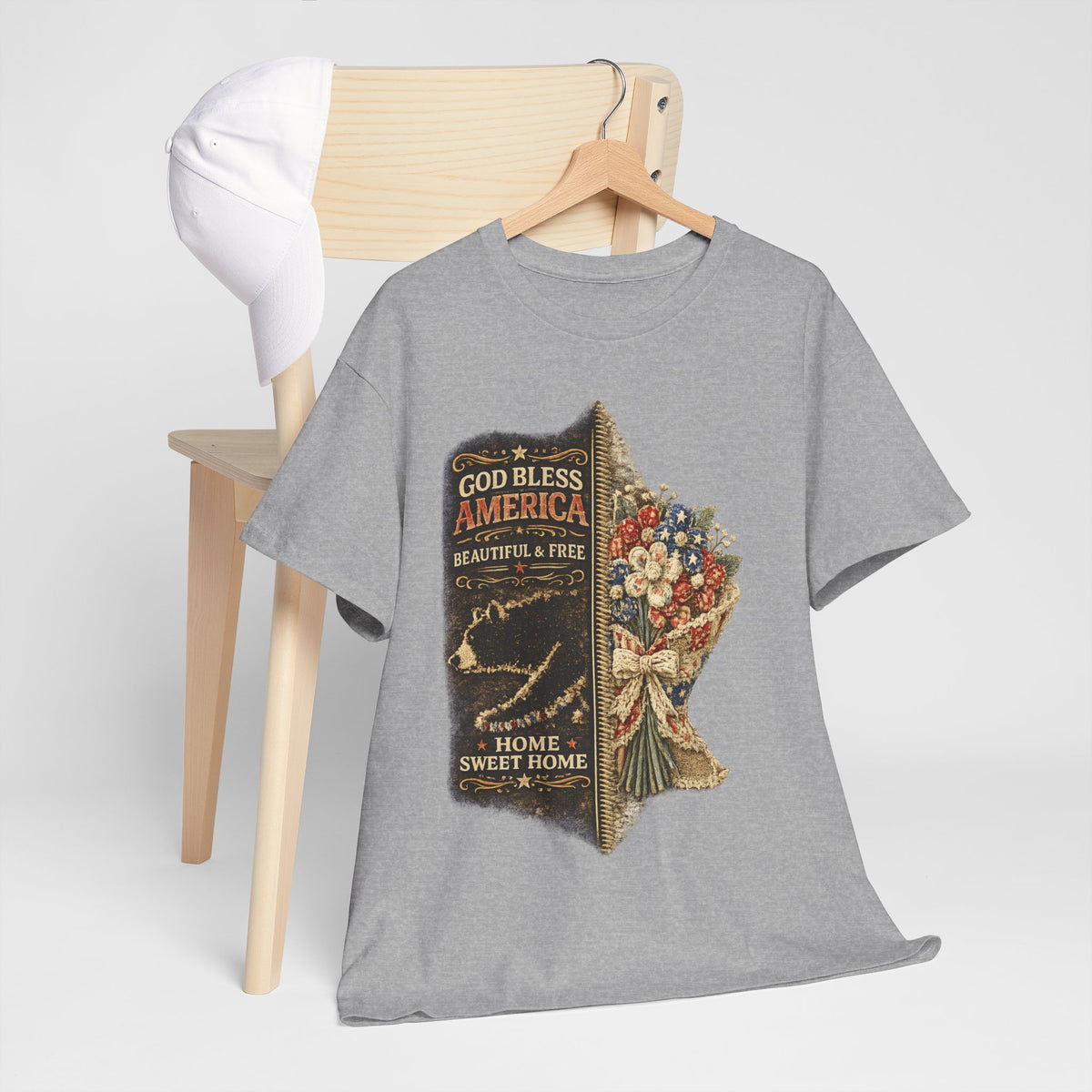God Bless America T-Shirt — Patriotic "Home Sweet Home" Floral Design