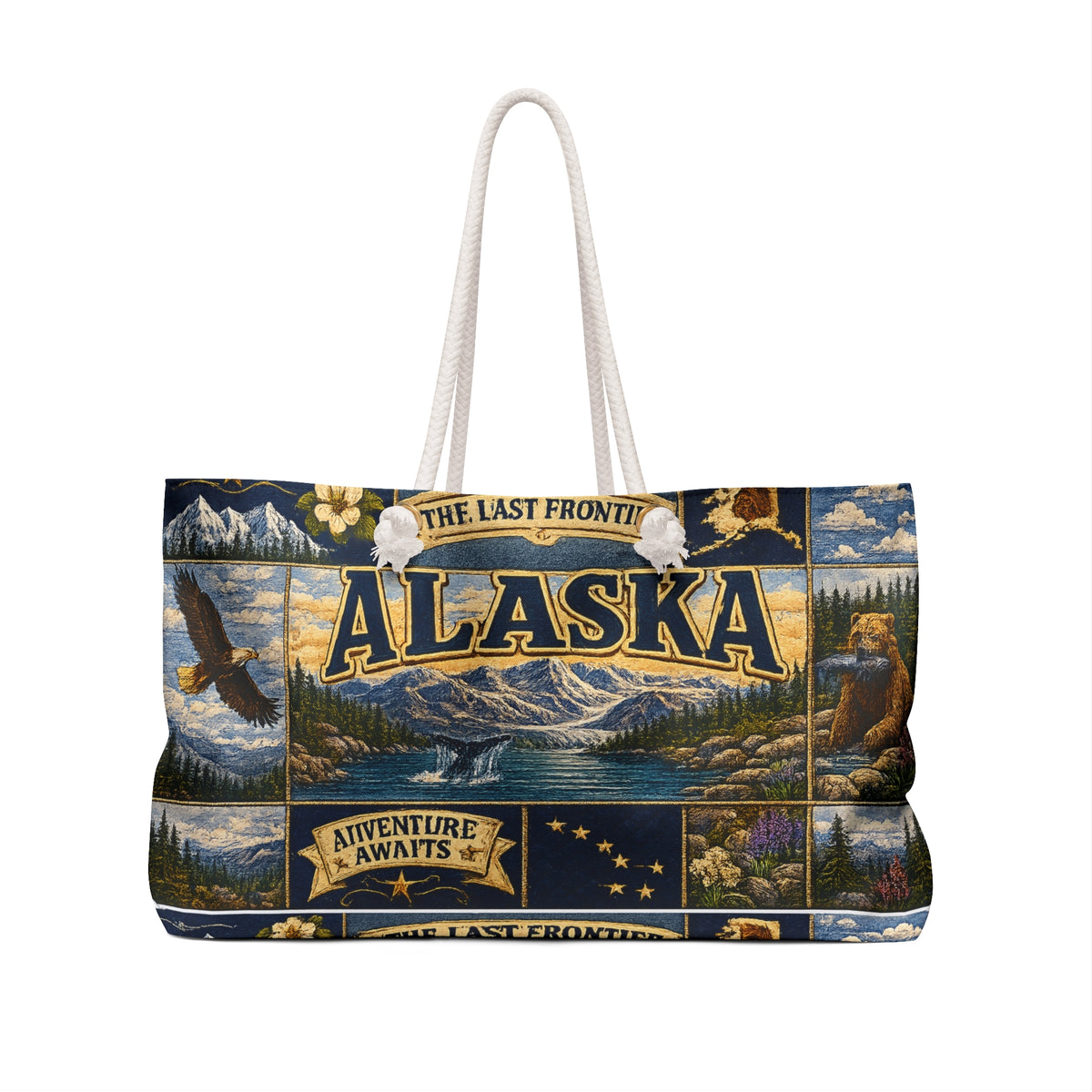 Alaska Weekender Bag The Last Frontier Faux Patchwork Travel Tote Adventure Awaits Vintage State Souvenir Gift