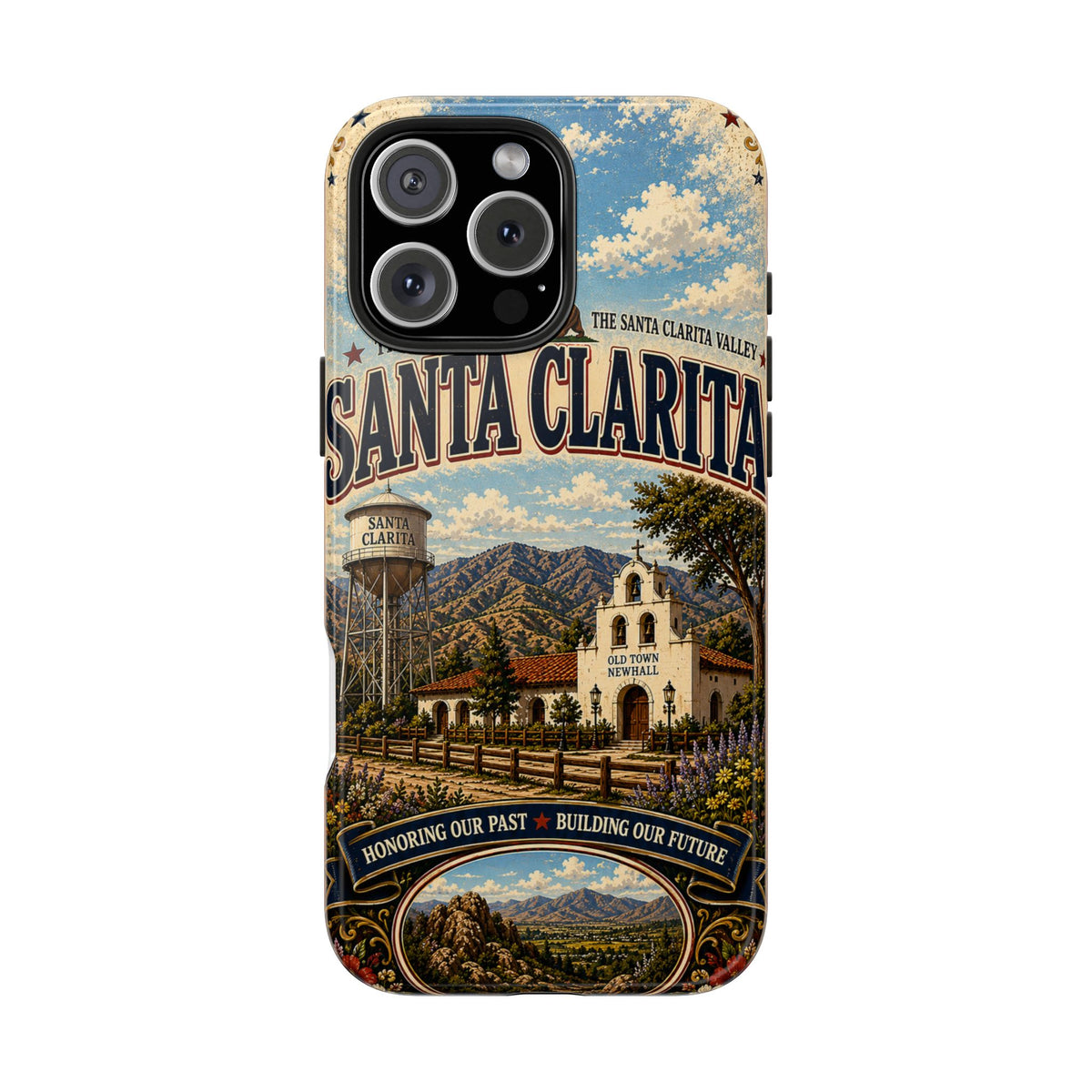 Santa Clarita Faux Patchwork Phone Case Vintage California Valley Travel Landmark Cover