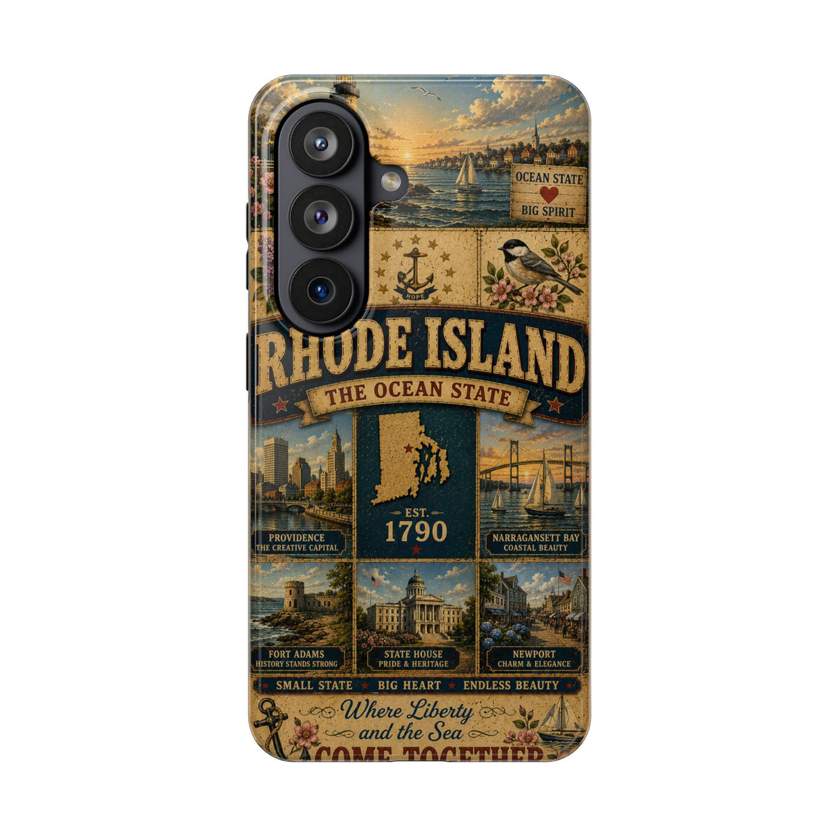 Rhode Island Faux Patchwork Phone Case The Ocean State Vintage Travel Poster Retro State Pride Cover Est 1790