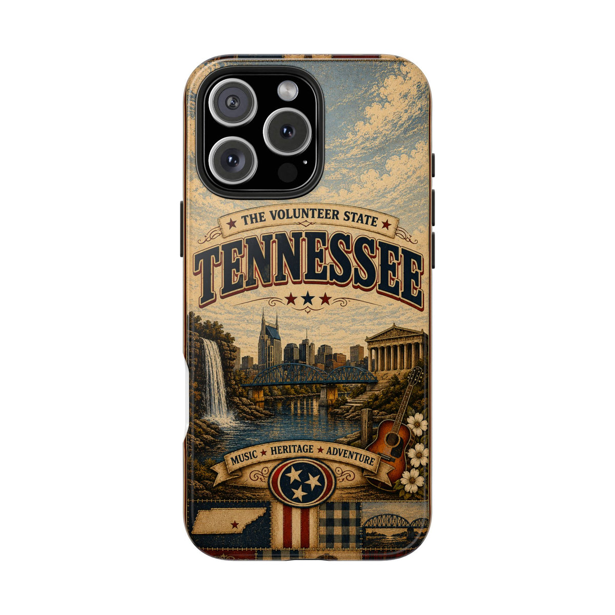 Tennessee Faux Patchwork Phone Case Volunteer State Retro Nashville Skyline Guitar State Pride Cover