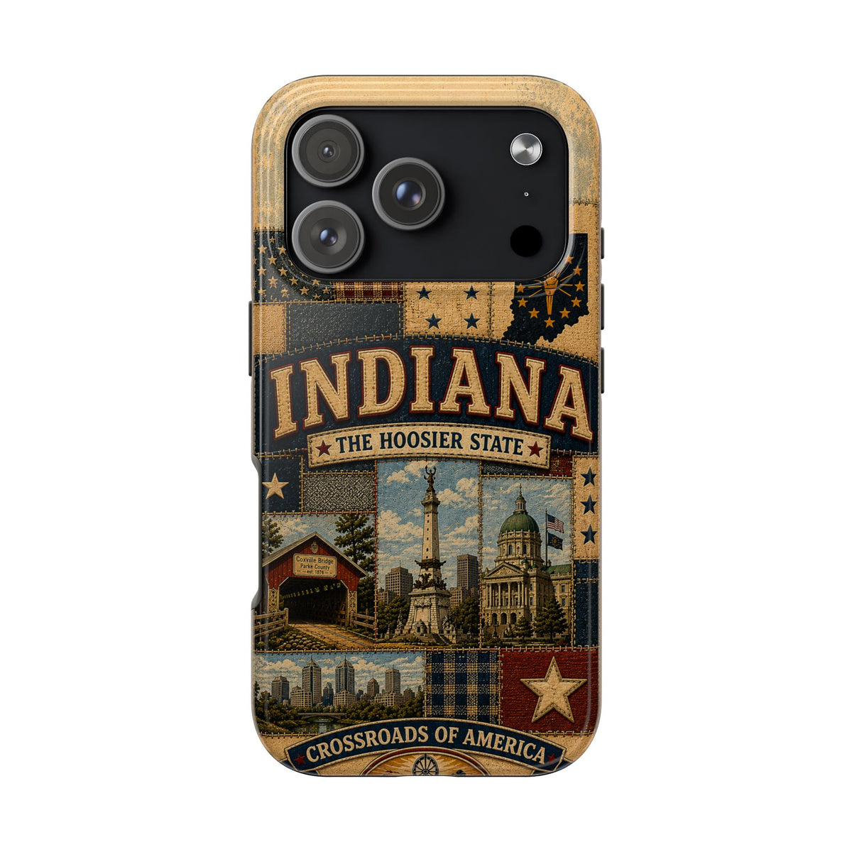 Indiana Hoosier State Faux Patchwork Phone Case Vintage Travel Poster Crossroads of America Cover