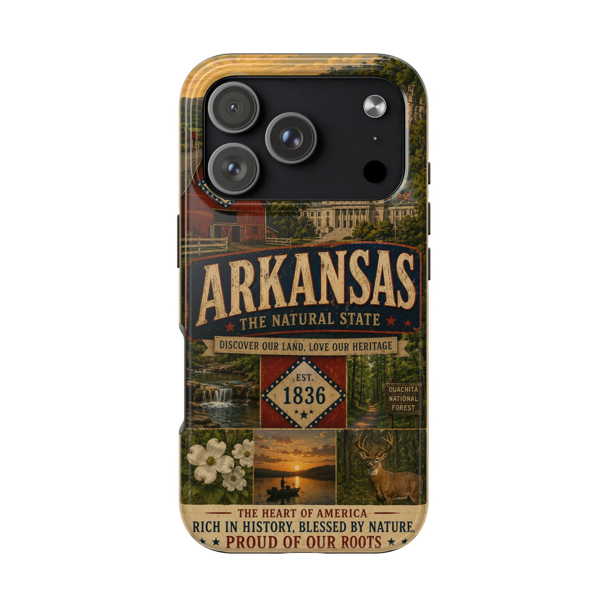 Arkansas Faux Patchwork Phone Case The Natural State Vintage Travel Poster Retro Pride Cover