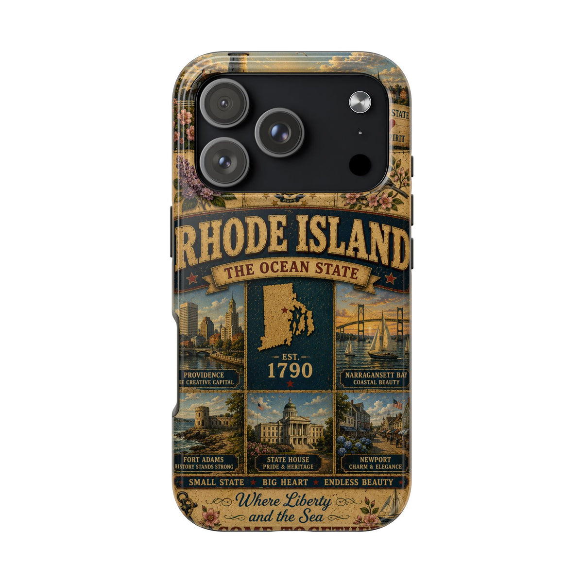 Rhode Island Faux Patchwork Phone Case The Ocean State Vintage Travel Poster Retro State Pride Cover Est 1790