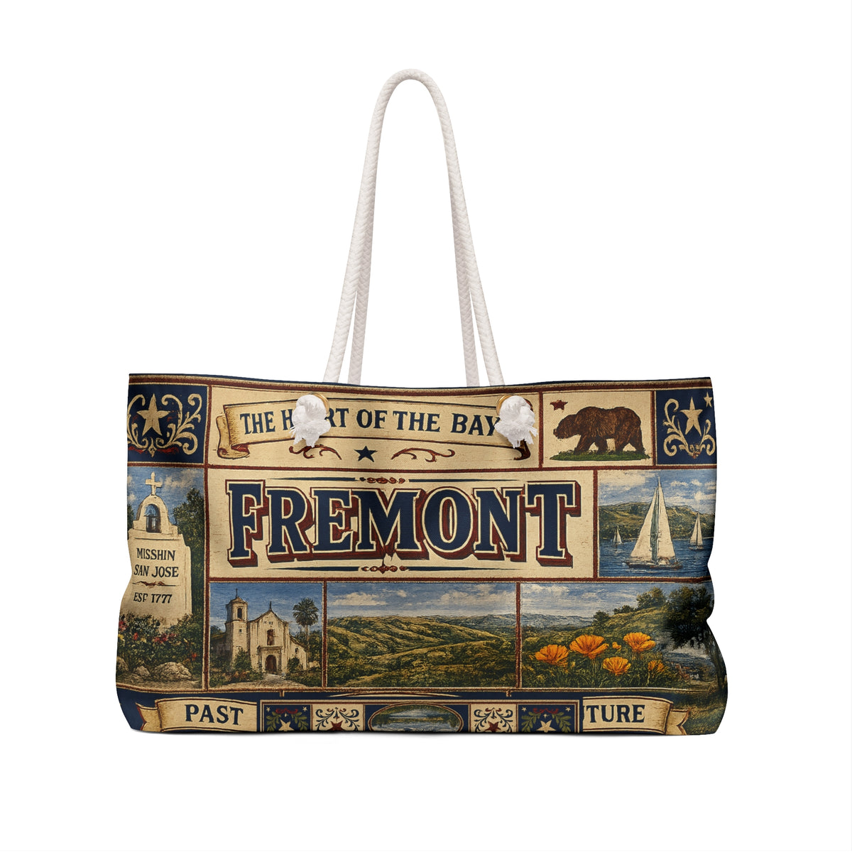 Fremont California Weekender Bag Heart of the Bay Faux Patchwork Travel Tote Mission San Jose Heritage Gift