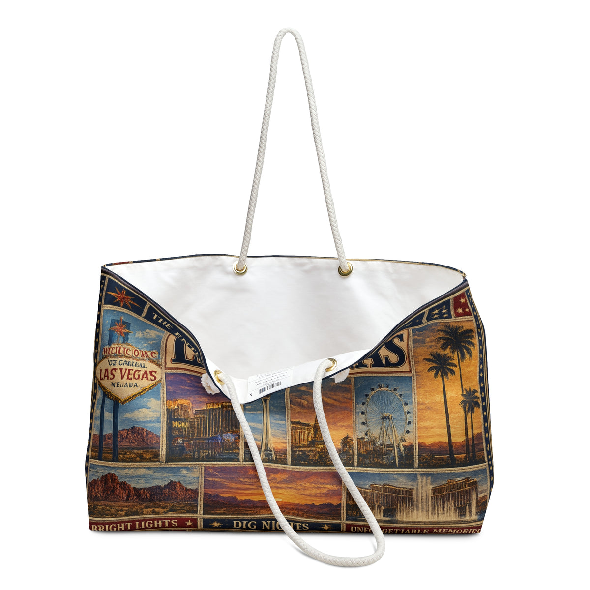 Las Vegas Nevada Weekender Bag Entertainment Capital of the World Faux Patchwork Travel Tote Vintage Strip Getaway Gift