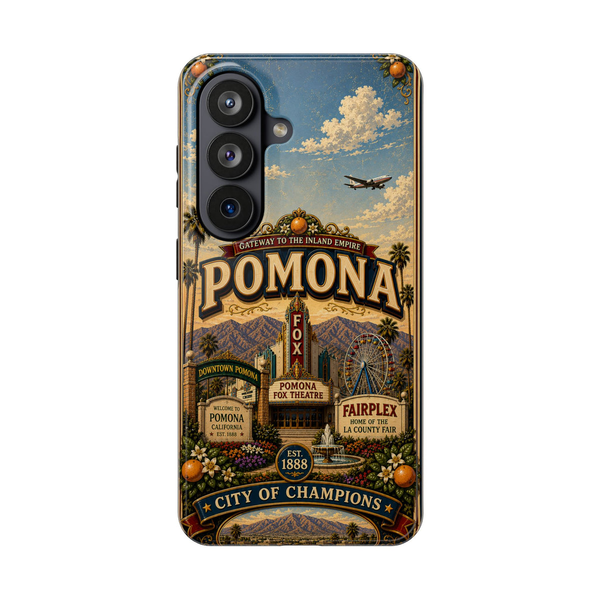 Pomona Gateway to the Inland Empire Faux Patchwork Phone Case – Vintage California Travel Art Cover