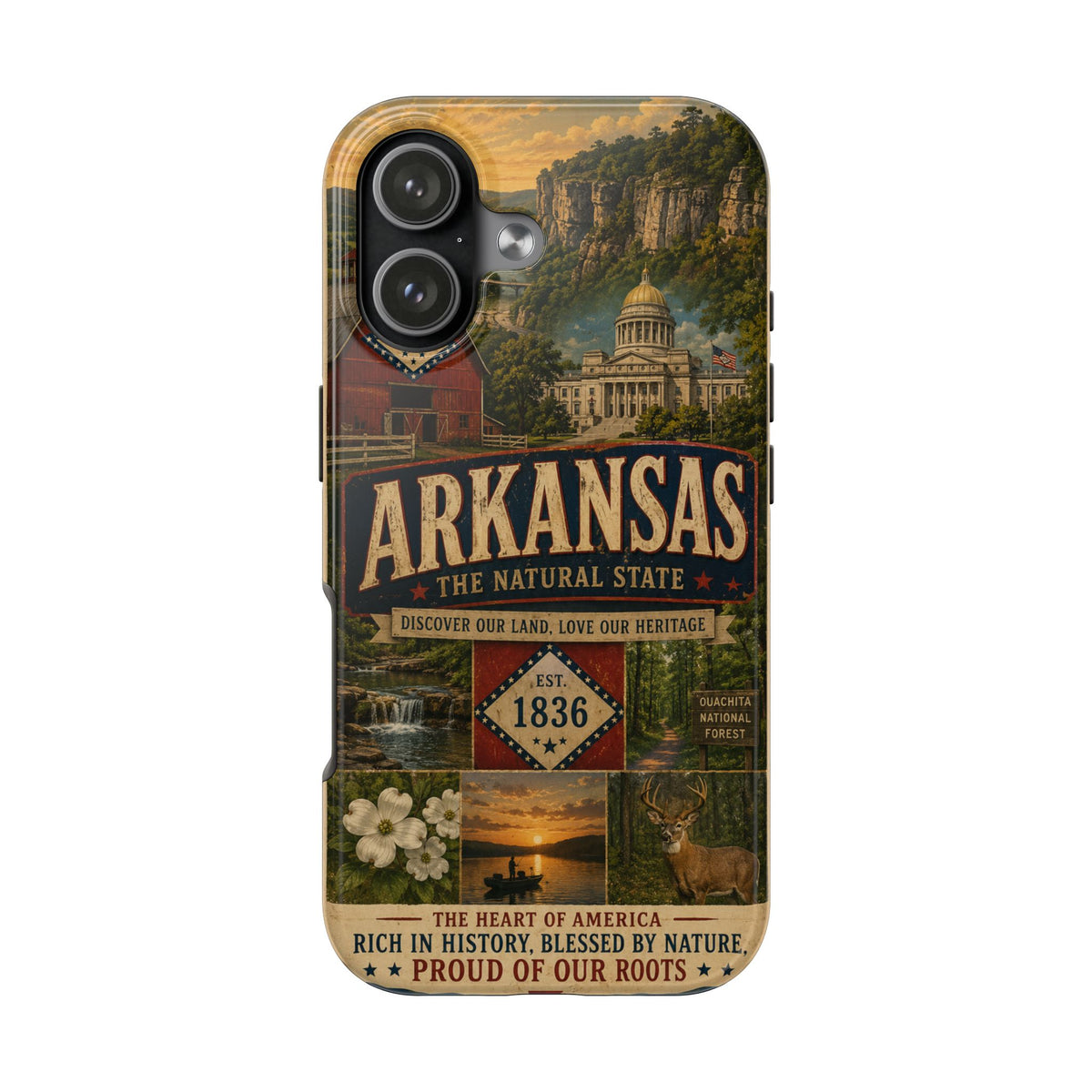 Arkansas Faux Patchwork Phone Case The Natural State Vintage Travel Poster Retro Pride Cover