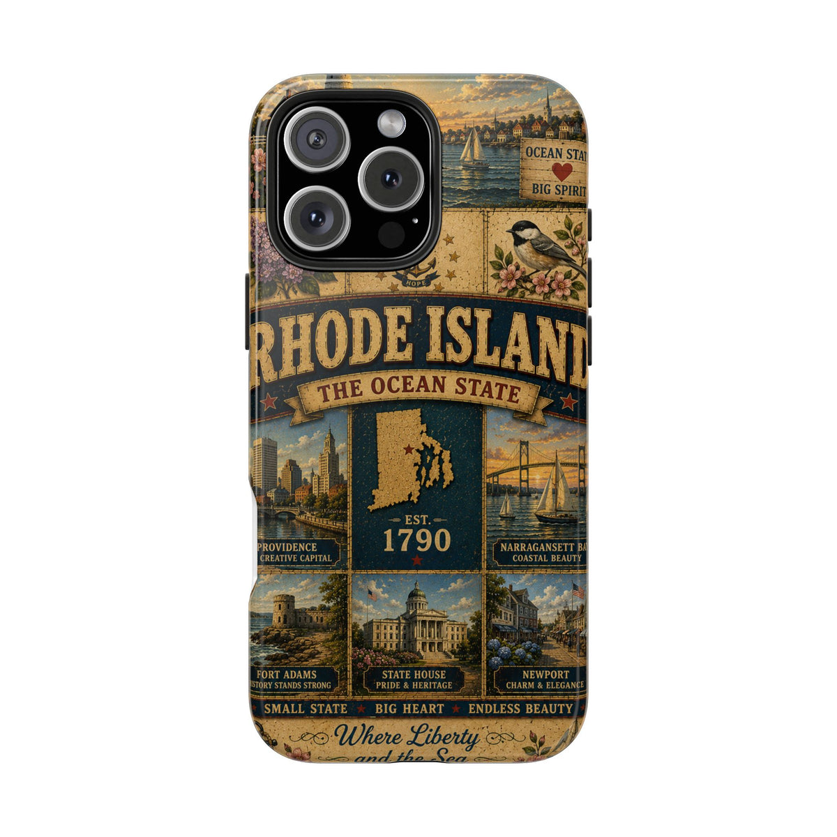 Rhode Island Faux Patchwork Phone Case The Ocean State Vintage Travel Poster Retro State Pride Cover Est 1790