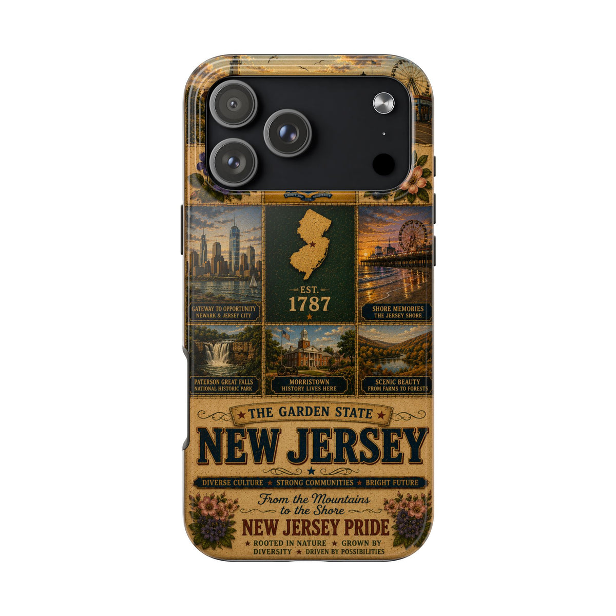 New Jersey Faux Patchwork Phone Case Garden State Vintage Travel Poster Retro State Pride Cover for iPhone & Samsung