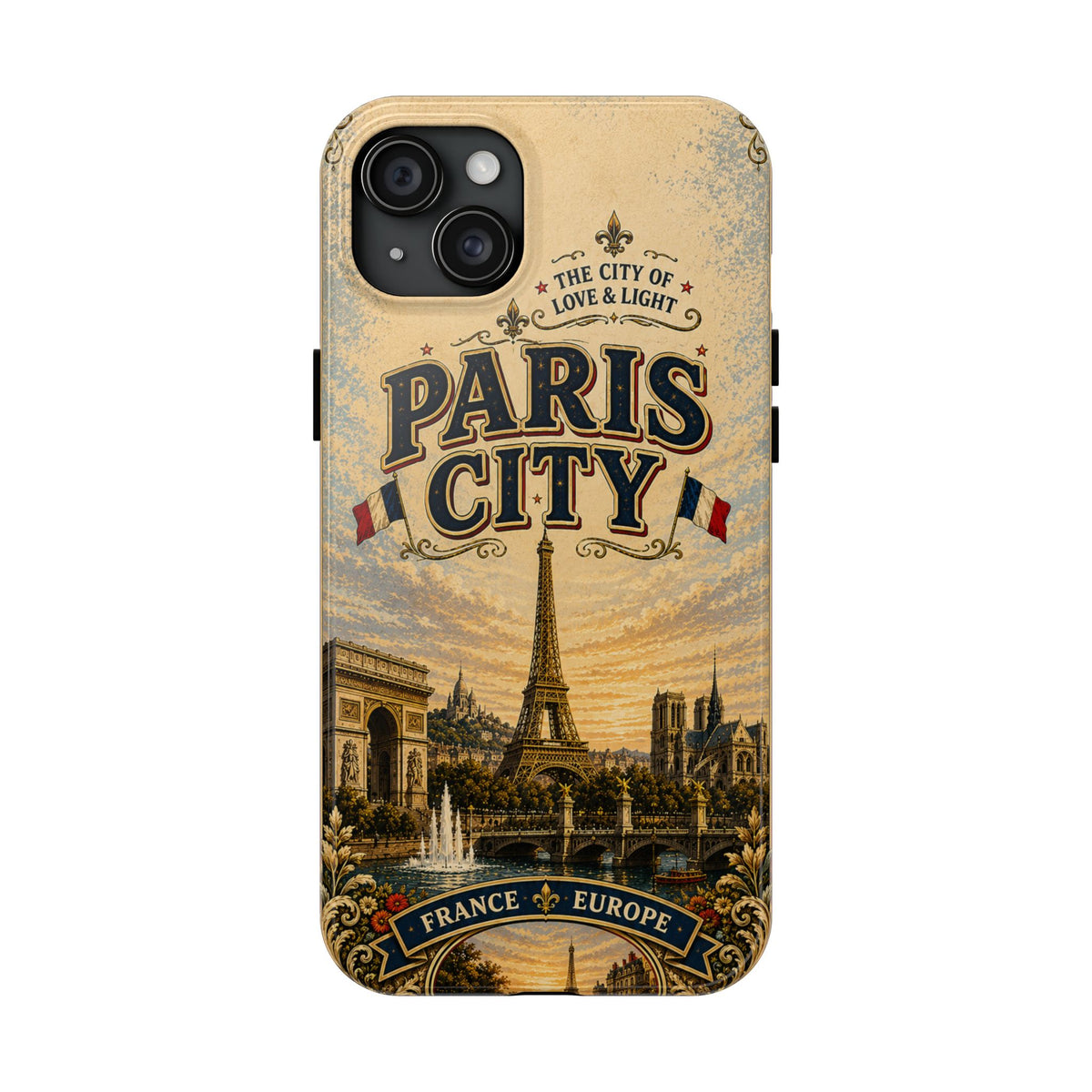 Paris City of Love & Light Faux Patchwork Phone Case – Vintage France Travel Poster Style Cover
