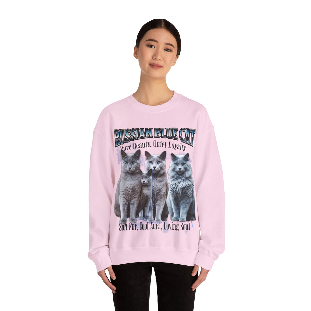 Russian Blue Cat “Pure Beauty, Quiet Loyalty” Unisex Sweatshirt | Cozy Cat Lover Pullover | Russian Blue Gift | New Edge Gifts & Novelties