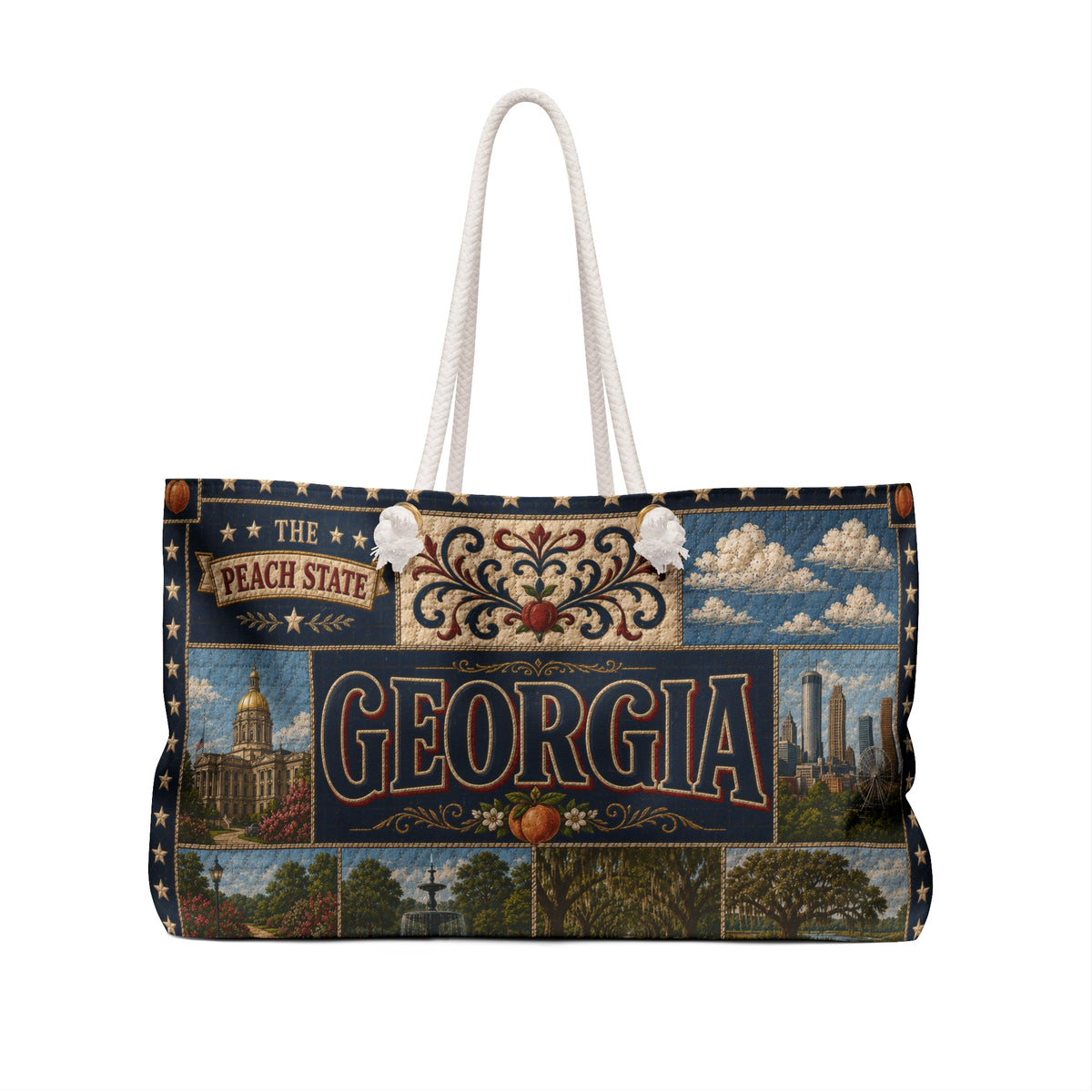 Georgia Weekender Bag The Peach State Faux Patchwork Travel Tote Sweet Tea Southern Heart Vintage State Souvenir Gift