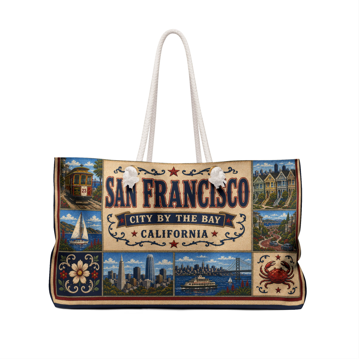 San Francisco California Weekender Bag City by the Bay Faux Patchwork Travel Tote Golden Gate Weekend Getaway Gift