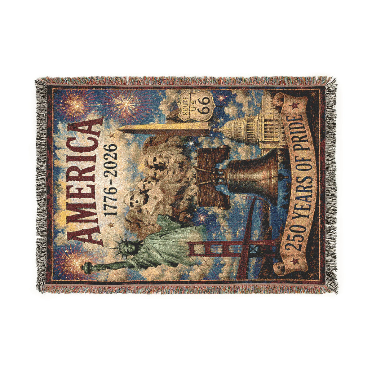 America's 250 Years of Pride Woven Blanket Patriotic Landmarks Throw Statue of Liberty Liberty Bell Mount Rushmore 1776-2026