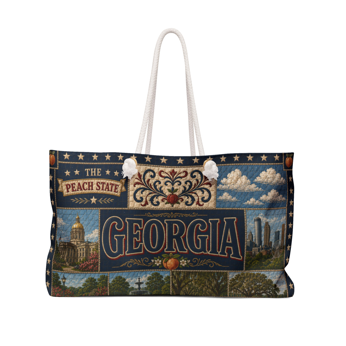 Georgia Weekender Bag The Peach State Faux Patchwork Travel Tote Sweet Tea Southern Heart Vintage State Souvenir Gift