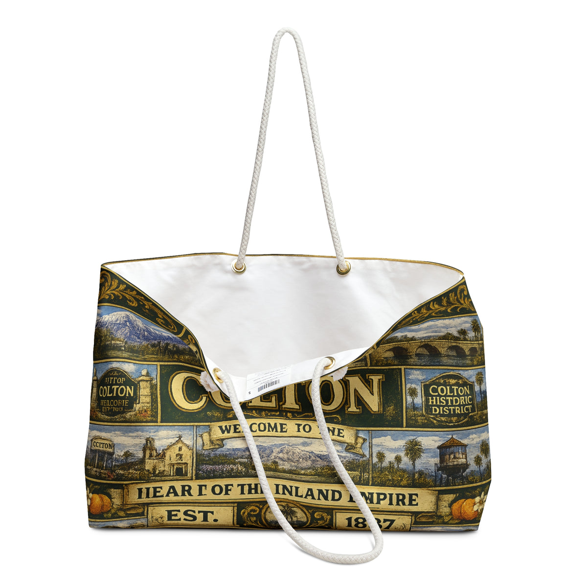 Colton Vintage TColton California Weekender Bag Hub City Faux Patchwork Travel Tote Heart of the Inland Empire Railroad Heritage Giftravel Weekender Bag — "Welcome to the Heart of the Inland Empire"