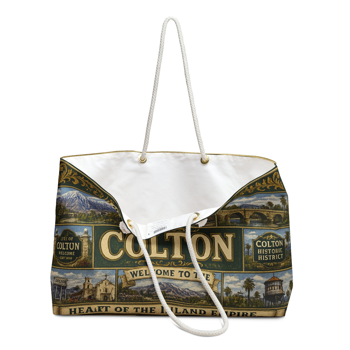 Colton Vintage TColton California Weekender Bag Hub City Faux Patchwork Travel Tote Heart of the Inland Empire Railroad Heritage Giftravel Weekender Bag — "Welcome to the Heart of the Inland Empire"