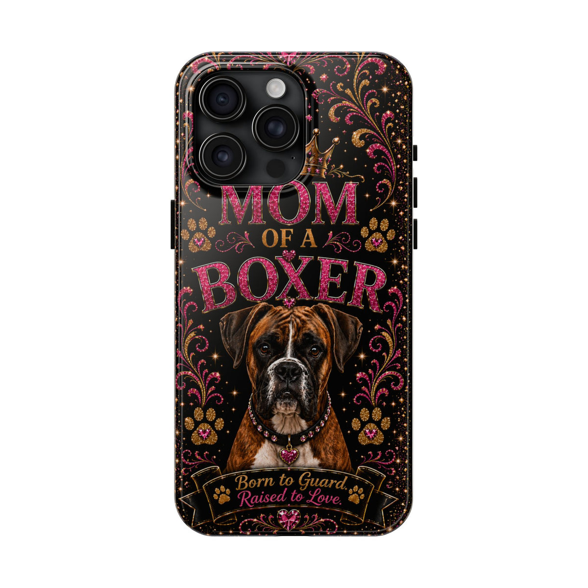 Mom of a Boxer Glitter Phone Case Born to Guard Raised to Love Vintage Dog Lover Gift Cover