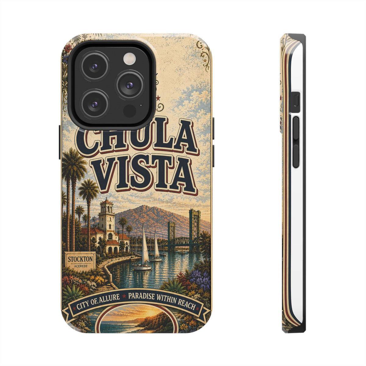 Chula Vista Faux Vintage Phone Case South Bay San Diego Retro Travel Poster Coastal Art Cover