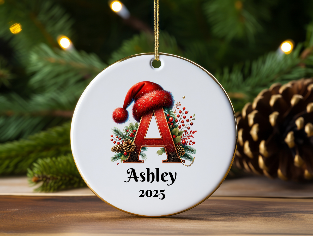 Personalized Letter Name Ornament – 2025 Christmas Family Keepsake, Custom Initial Holiday Tree Decoration