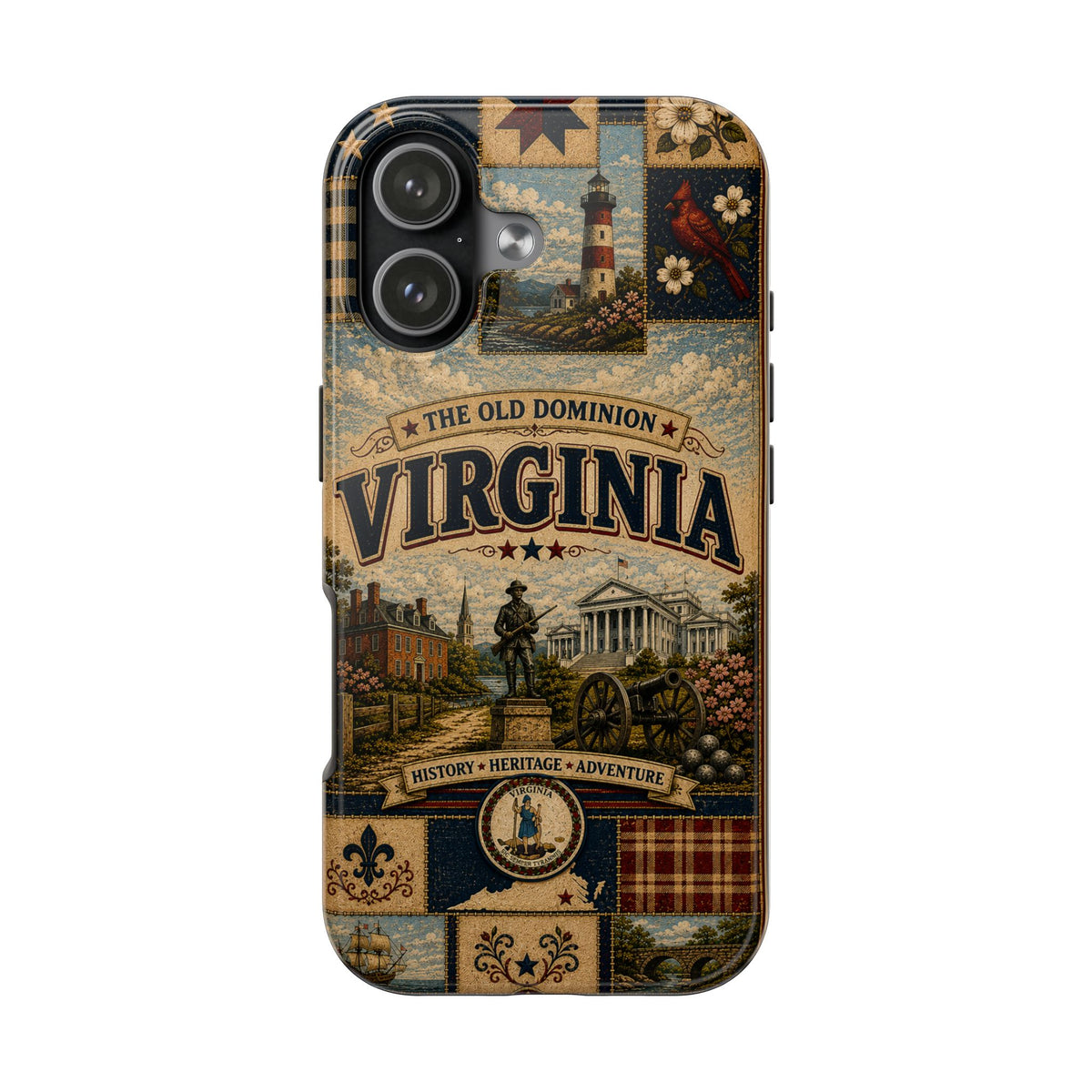 Virginia Faux Patchwork Phone Case Old Dominion Retro Colonial Landmarks Cardinal State Pride Cover