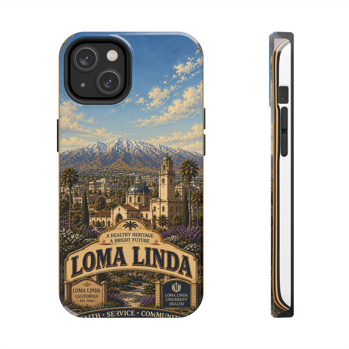 Loma Linda Faux Patchwork Phone Case – Vintage Travel Art Cover, California Hometown Pride Retro Design