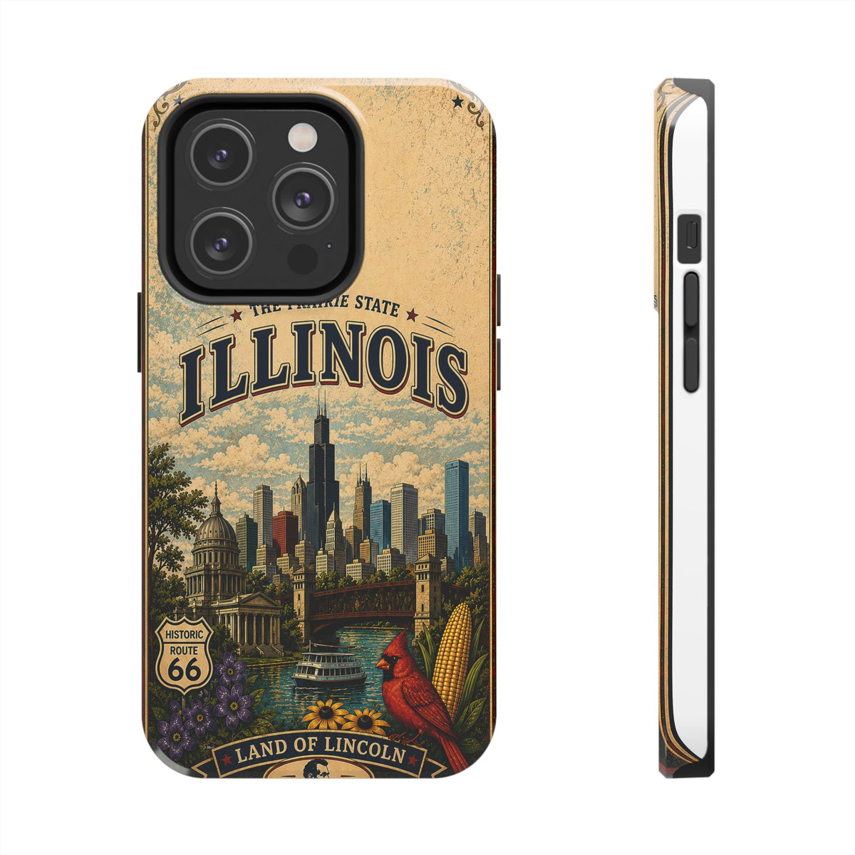 Illinois Prairie State Faux Patchwork Phone Case Vintage Travel Poster Retro State Pride Cover