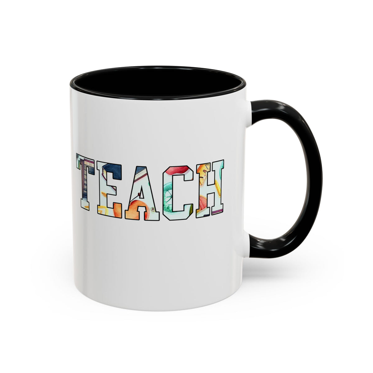 Colorful TEACH Letters Coffee Mug – 11oz & 15oz Accent Mug – Vibrant Teacher Appreciation Gift – Cute & Fun Teacher Coffee Cup for School or Home