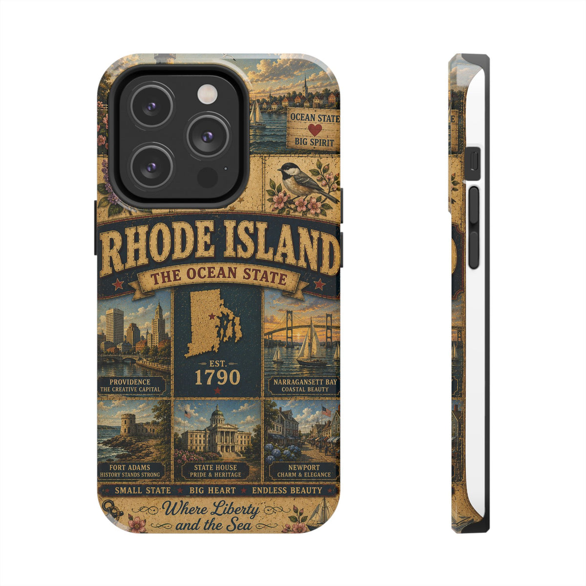 Rhode Island Faux Patchwork Phone Case The Ocean State Vintage Travel Poster Retro State Pride Cover Est 1790