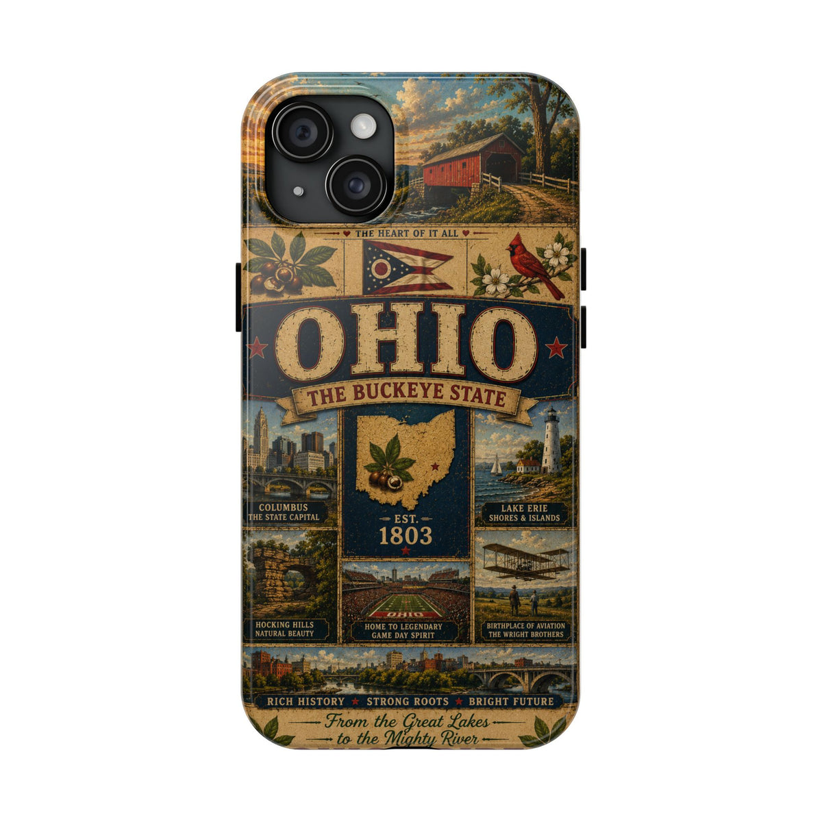 Ohio Faux Patchwork Phone Case Buckeye State Vintage Travel Poster Retro State Pride Cover Est 1803 for iPhone & Samsung