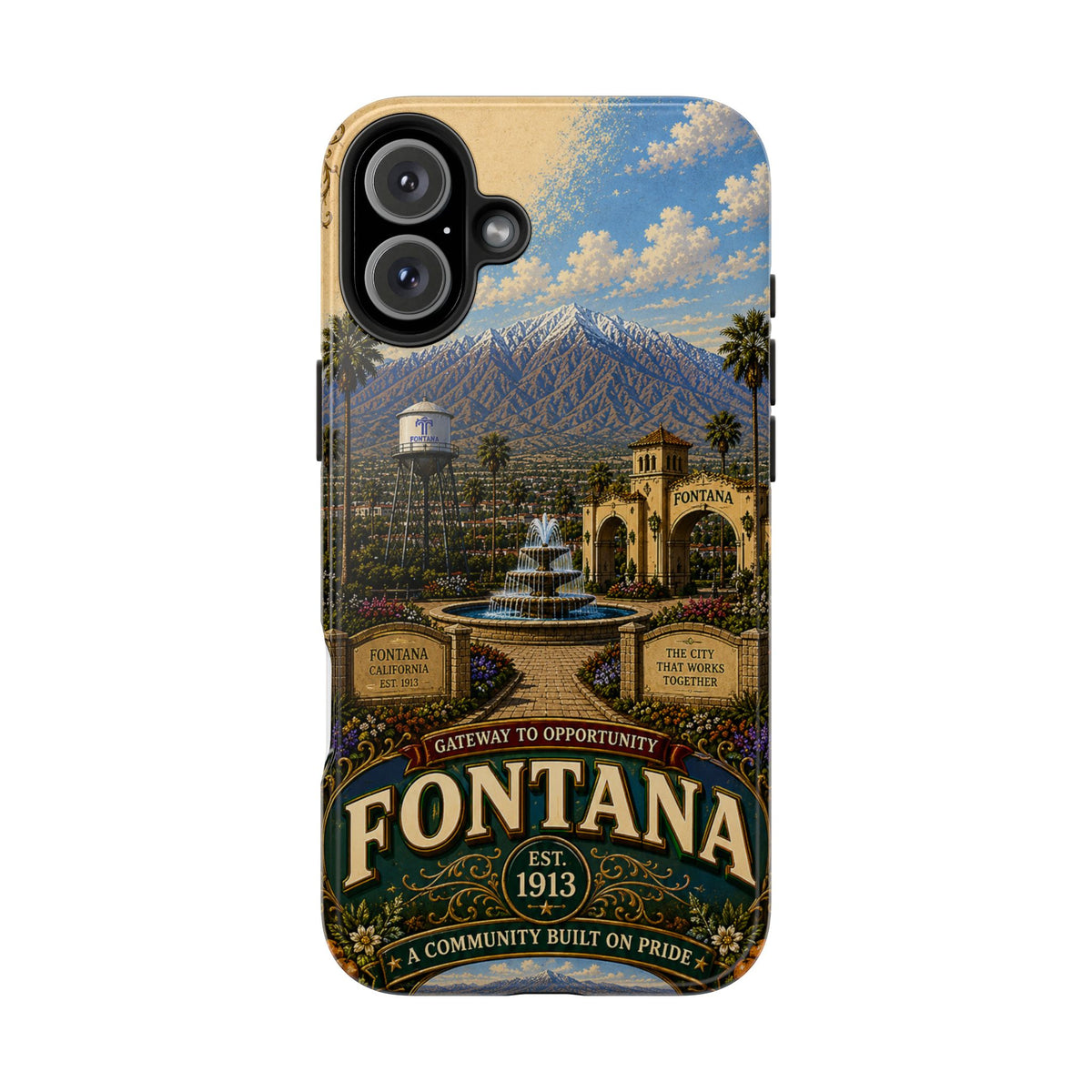 Fontana Faux Patchwork Phone Case – Gateway to Opportunity Retro Travel Cover for iPhone 17 Samsung S26